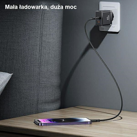 Usams GaN Wireless Charger with 2 USB-C Output Ports 40W Power Delivery White