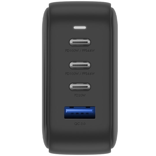 Energea Φορτιστής Χωρίς Καλώδιο GaN με Θύρα USB-A και 3 Θύρες USB-C 100W Μαύρος (GAN100 US+EU)