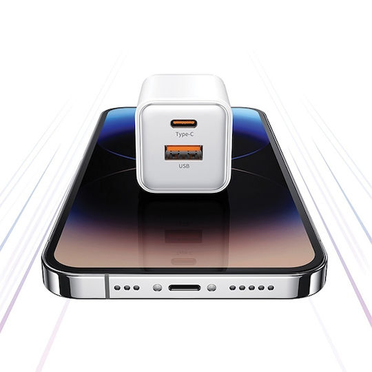 Usams Charger Without Cable with USB-A Port and USB-C Port 30W Power Delivery Blacks (CC189)