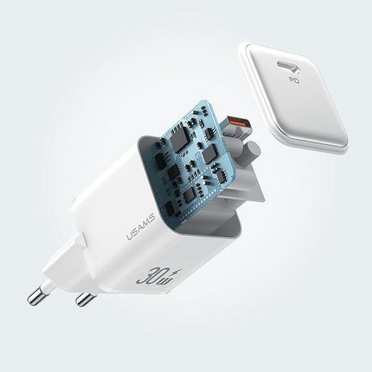 Usams Charger Without Cable with USB-C Port 30W Power Delivery Blacks (CC186)