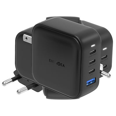 Energea Charger Without Cable with USB-A Port and 3 USB-C Ports 100W Black (GAN100 US+EU)