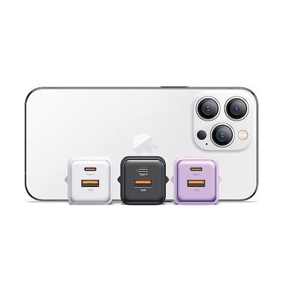 Usams Charger Without Cable with USB-A Port and USB-C Port 30W Power Delivery Purple (CC189)