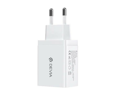 Devia Зарядно Устройство Без Кабел с 2 USB-A Изходни Порта 12W Бял (DVCH-329593)