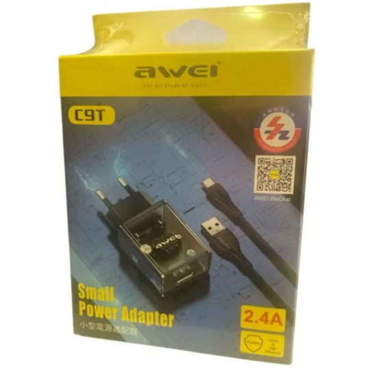 Awei с USB-A порт и кабел USB-C Прозрачен (C9T)