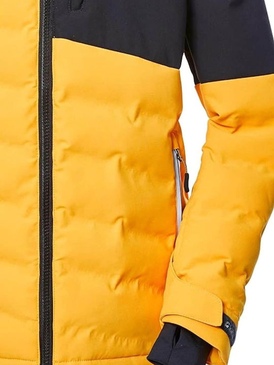 Waterproof Kids Quilted Short Jacket with Lining & Hood Blue/Yellow
