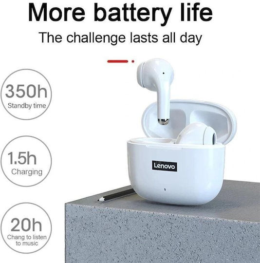 Lenovo LP40 Pro Earbud Bluetooth Handsfree Ακουστικά με Αντοχή στον Ιδρώτα και Θήκη Φόρτισης Λευκά