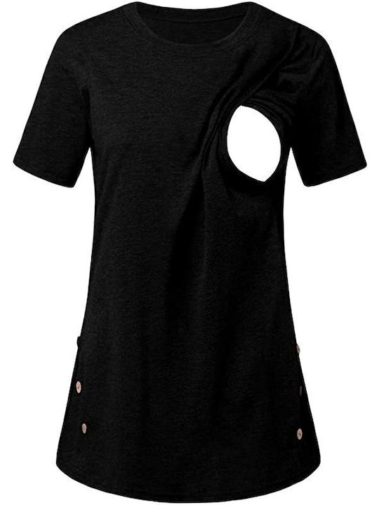 Short-sleeved nursing top (black with buttons)