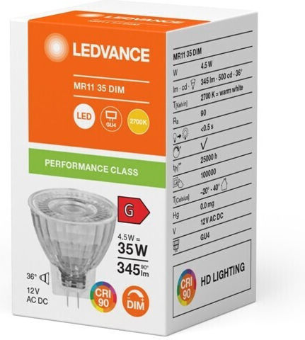 Ledvance LED Bulb 4.5W for Socket GU4 and Shape MR11 Warm White Dimmable