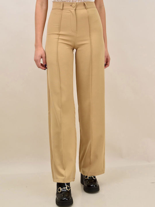 Women's Fabric Trousers Slim Fit Beige