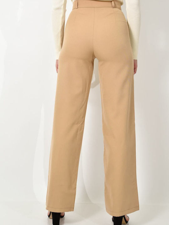 Women's Fabric Trousers Slim Fit Beige