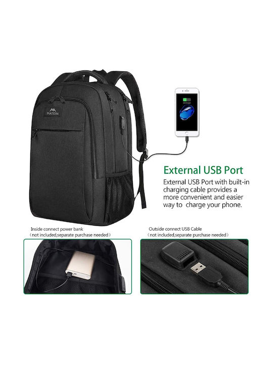 Matein Rucsac Antifurt cu Port USB Black 28lt