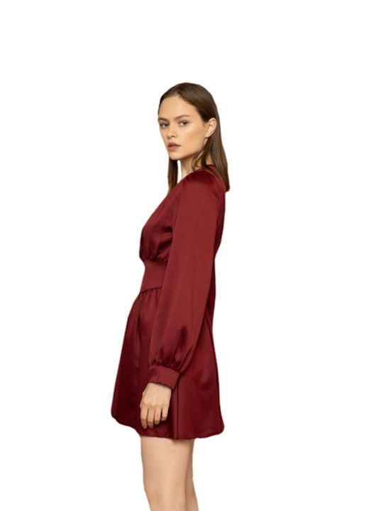 E-shopping Avenue Mini Βραδινό Φόρεμα Σεμιζιέ Σατέν DEEP RED