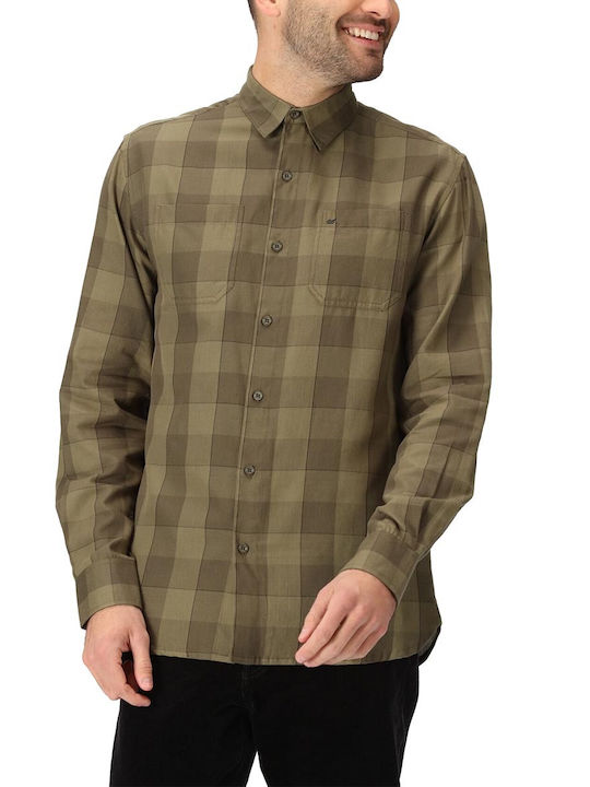 Regatta Long Sleeved Men's Shirt Long Sleeve Cotton Checked Khaki