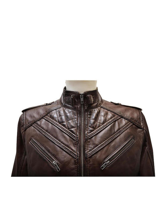 Δερμάτινα 100 Men's Winter Leather Jacket BROWN