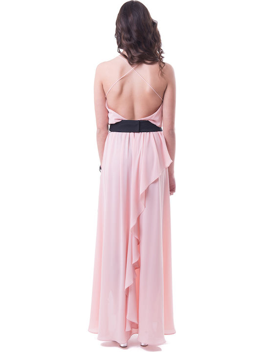 Stelios Koudounaris Maxi Dress with Ruffle Pink