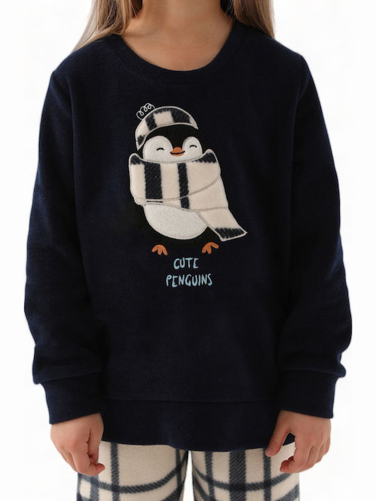 Arnetta Kinder Schlafanzug Winterlich Fleece Marineblau
