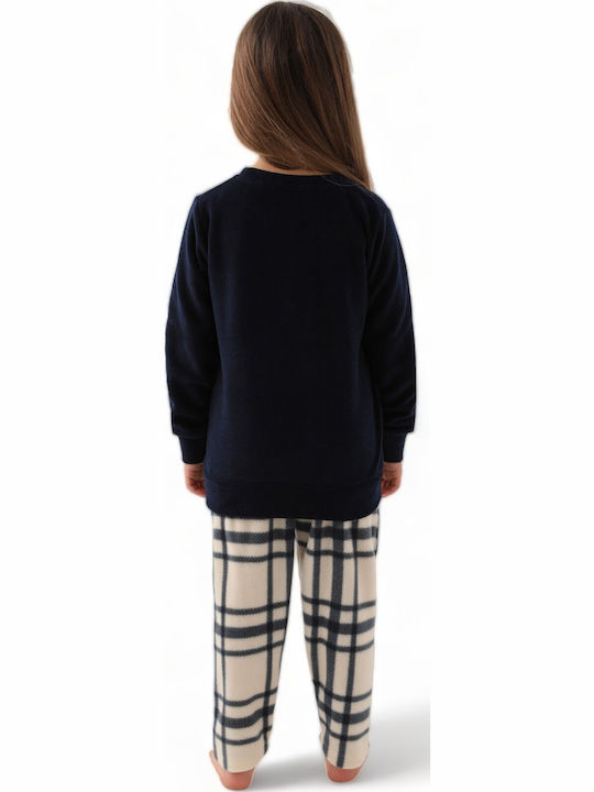 Arnetta Kinder Schlafanzug Winterlich Fleece Marineblau