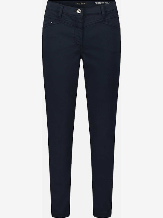 Women's Fabric Capri Trousers Slim Fit Dark Blue