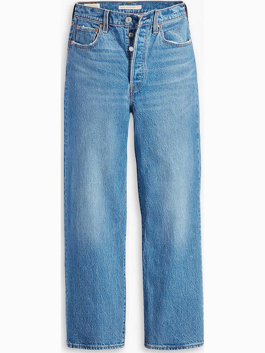 Ribcage High Waist Women's Jean Trousers in Straight Line Denim Blue