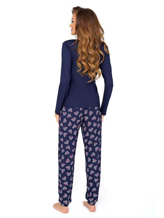 Donna Winter Damen Pyjama-Set Baumwolle Dark Blue