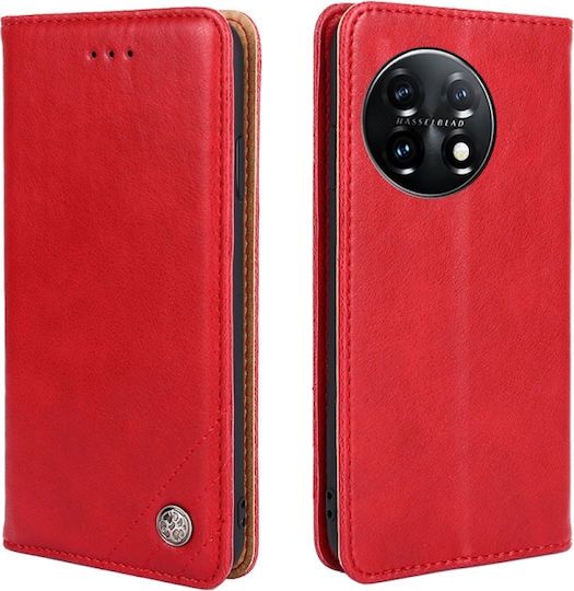 Non-magnetic Retro Texture Horizontal Buchen Sie Leder Rot (OnePlus 11)