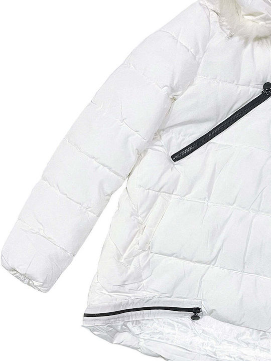 Ustyle Women's Short Puffer Jacket for Winter with Hood White.