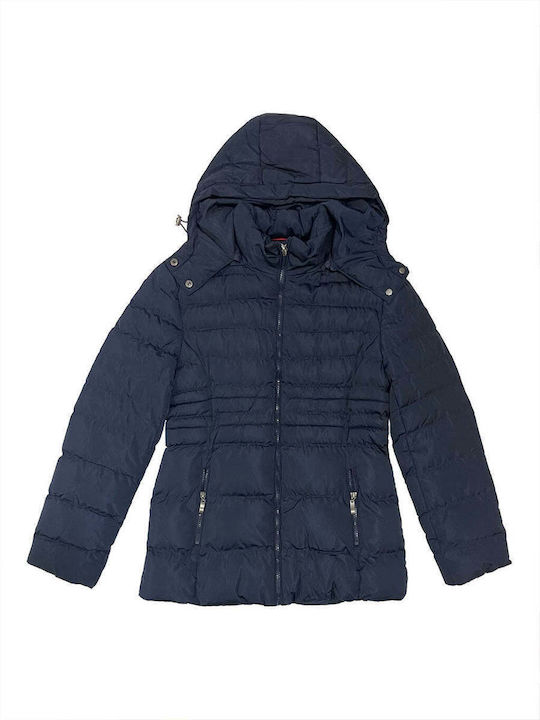 Ustyle Women's Short Puffer Jacket for Winter with Hood Blue