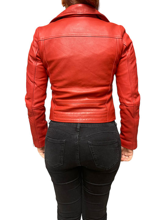 Δερμάτινο Γυναικείο Biker Jacket Κόκκινο