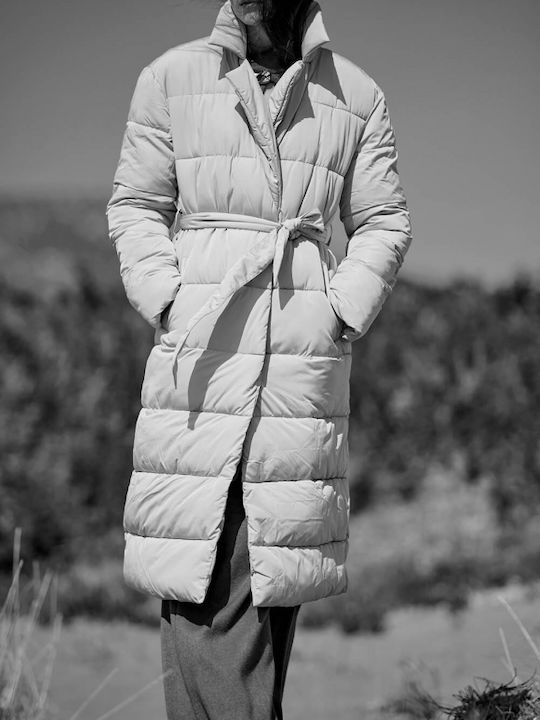 Matis Fashion Μακρύ Γυναικείο Puffer Μπουφάν Αδιάβροχο και Αντιανεμικό για Χειμώνα Μπεζ
