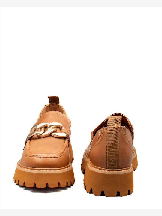 Leather Women's Loafers in Brown Color