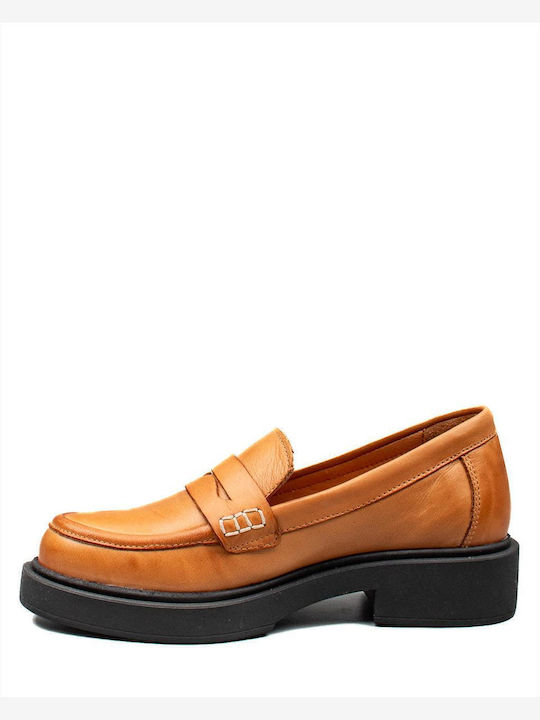 Leather Women's Loafers in Brown Color