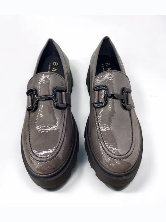 Basic Patent Leather Women's Loafers in Gray Color