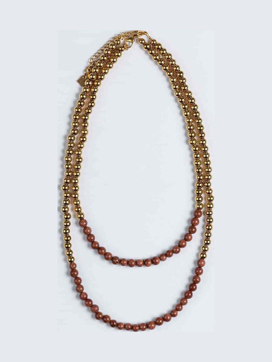 Cuoro Steel Necklace with Brown Color