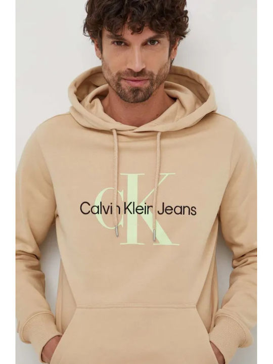 Calvin Klein Men's Sweatshirt with Hood Beige-Brown