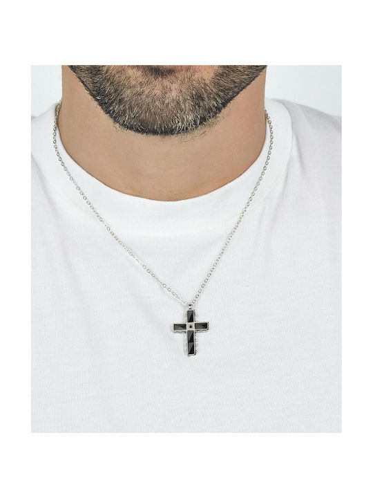 Luca Barra Herren Kreuz aus Stahl mit Kette