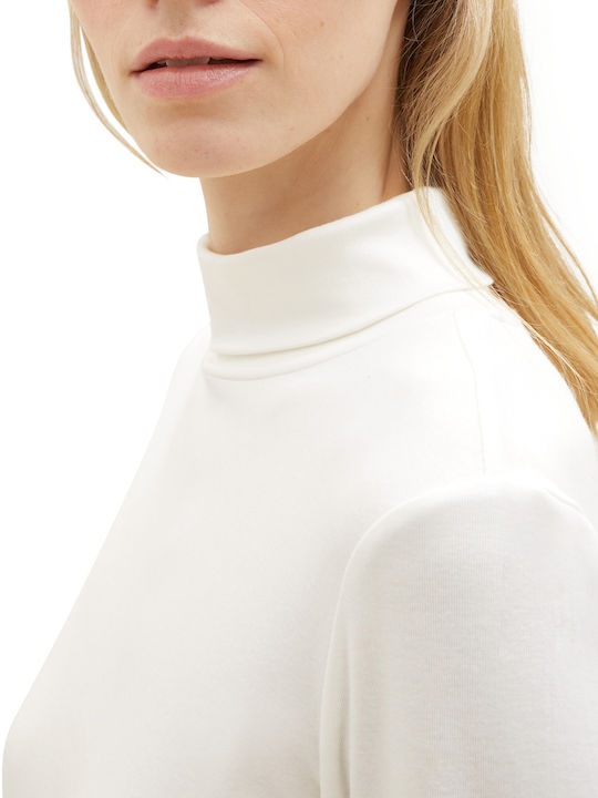 Tom Tailor pentru Femei Bluză Mânecă lungă Guler cu guler înalt White.