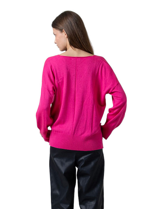 Aggel Women's Long Sleeve Sweater Cotton with V Neckline Pink