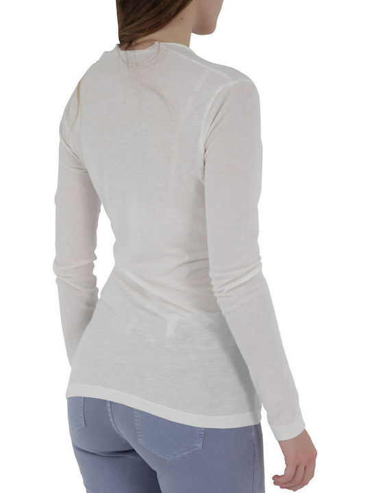 Women's Blouse Cotton Long Sleeve Drape Monochrome 544-13468-white