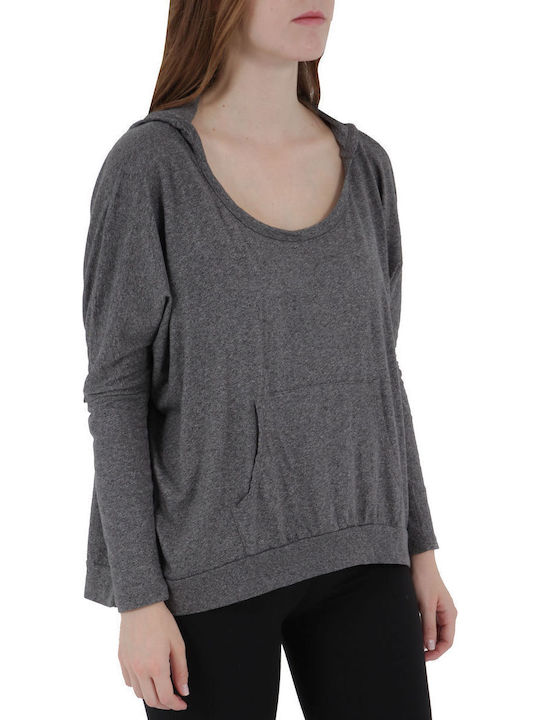 Women's Blouse Cotton Long Sleeve with Hood Dark Gray