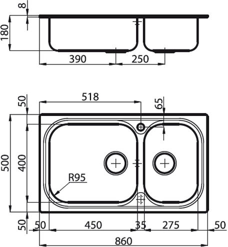 Foster Big Bowl 1562002 Drop-In Sink Inox Matte W86xD50cm Silver