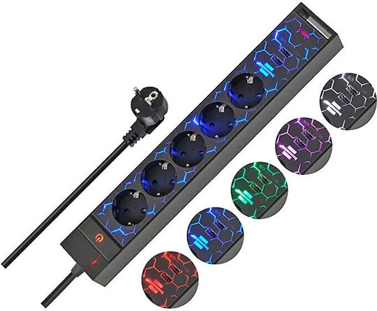 Brennenstuhl Power Strip 5 Positions with 2 USB-A, Switch and Cable 1.5m