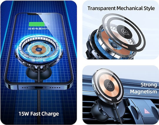 Usams Car Mobile Mount with Magnet and Wireless Charging Black