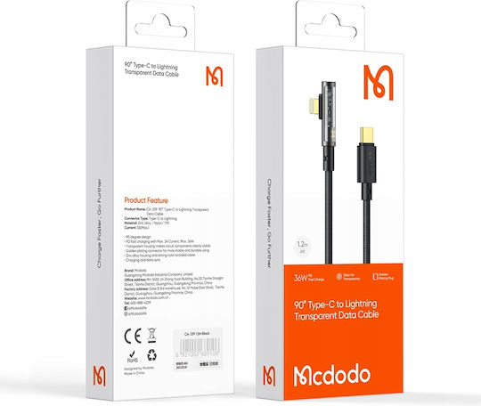Mcdodo Angle (90°) / Braided USB-C to Lightning Cable 36W Μαύρο 1m (CA-3390)
