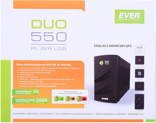 Ever Ever Duo 550 AVR FR UPS Line-Interactive 550VA 330W with 4 Schuko Power Plugs