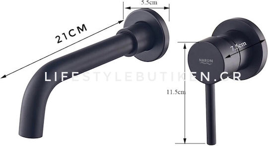 Naron Built-in Mixer & Spout Set for for Bathroom Sink Black