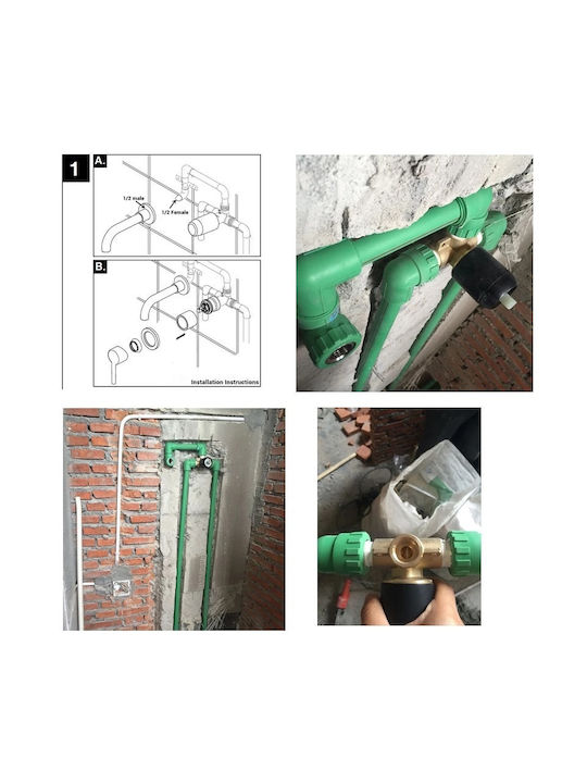 Naron Set Mischer & Auslauf für Wandmontage für für Waschbecken Bronze