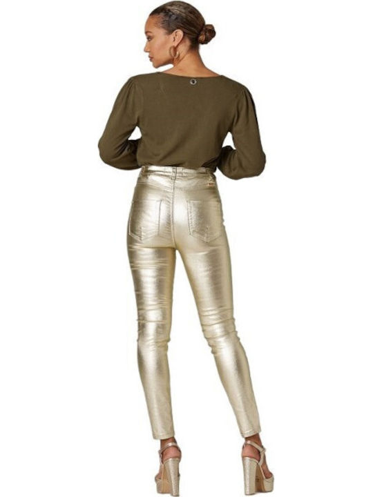 High Waist Women's Jean Trousers in Slim Fit Gold