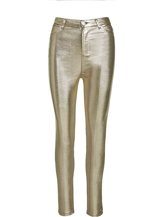 High Waist Women's Jean Trousers in Slim Fit Gold