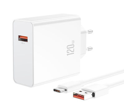 XO Φορτιστής και Καλώδιο USB-C 120W Quick Charge 3.0 (L128)