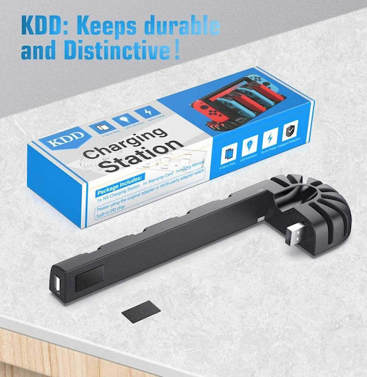 KDD 001 Βάση για 4 χειριστήρια Switch / Switch OLED Σταθμός φόρτισης χειριστηρίου | 8 θήκες αποθήκευσης παιχνιδιών Μαύρη 1000-42070154